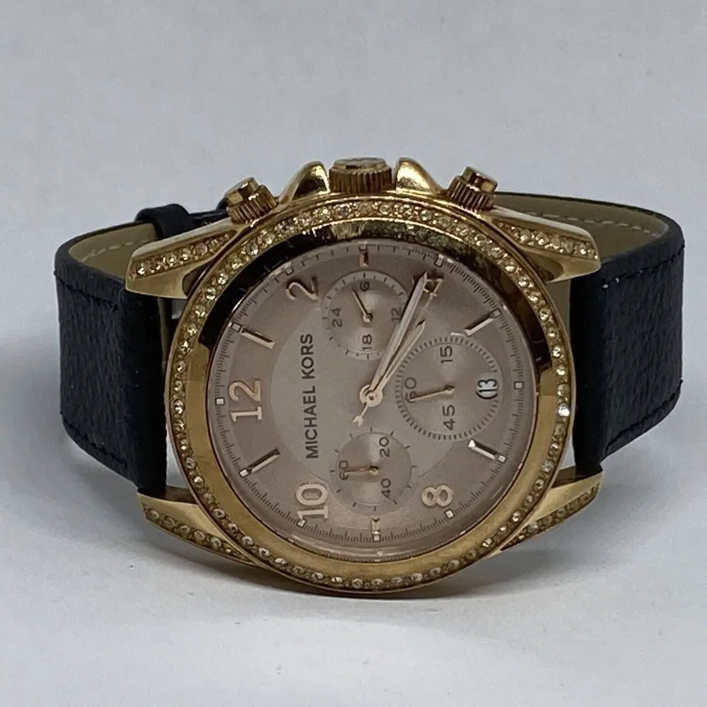 Michael Kors MK5943 Women's Black Leather Analog Dial Quartz Wrist Watch HK1053
